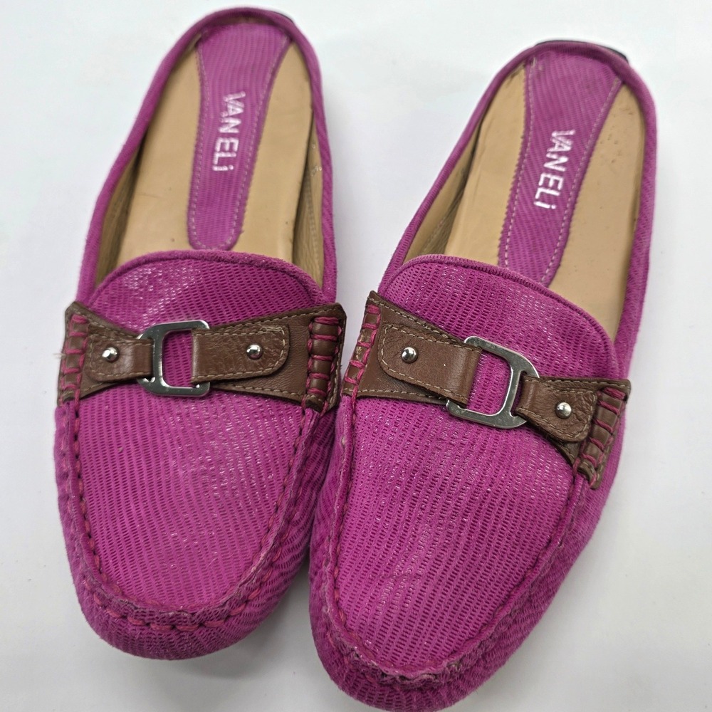 VanEli Mule Loafers Pink Purple Corduroy Buckle Flats Slip On Shoes Moccasins 7M
